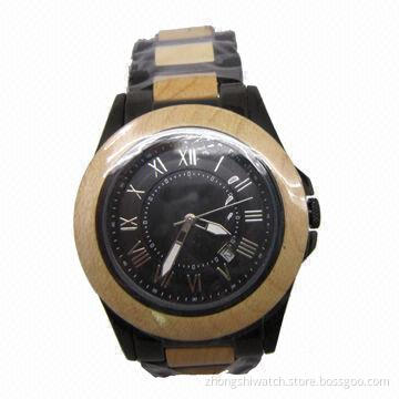 Classical Wooden Watch, Made of Vacuum Black SS and Maple Case, 100% Natural